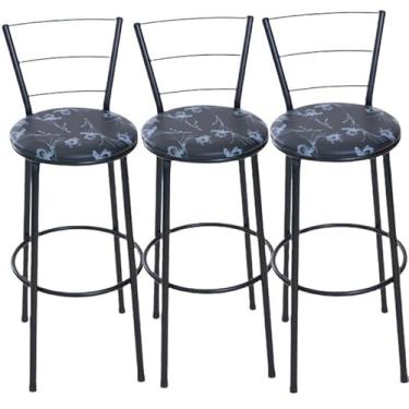 Imagem de 3 banquetas alta encosto 3 arame cozinha bancada gourmet (3.bq.alta.3.arame/preto.flo)