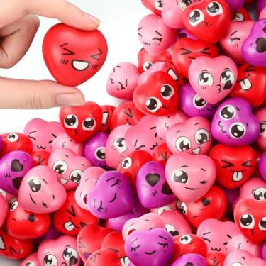 Imagem de Halloscume 300 Pieces Valentine Day Heart Stress Balls 1.5 Inch Mini Stress Relief Balls Small Heart Shape Ball Kids Adults Wedding School Carnival Gift (Expression)