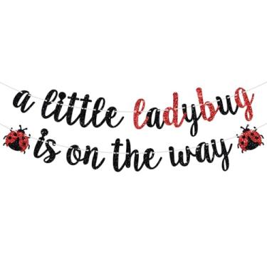 Imagem de A Little Ladybug is on the Way Banner, Bug Theme Baby Shower Party Decor, It’s A Little Lady, Spring Ladybug Baby’s 1st Birthday Baby Shower Party Decorations Supplies Red Glitter