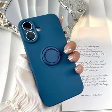 Imagem de HTVJFX Capa magnética de silicone líquido com suporte de anel para iPhone 14 Plus à prova de choque (para iPhone 14 Plus/azul escuro)