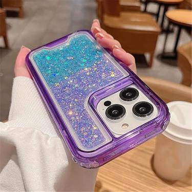 Imagem de HTVJFX Capa protetora transparente com glitter gradiente 3 em 1 para iPhone 12 Pro, resistente a choques (para iPhone 12 Pro/roxo azul)