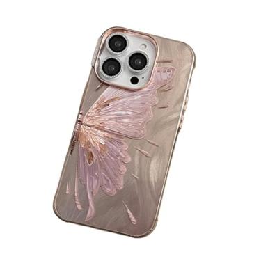 Imagem de HTVJFX Capa de celular luxuosa com borboleta e glitter laser para iPhone 16 Pro, capa protetora rígida e à prova de choque (para iPhone 16 Pro/JS, borboleta rosa)