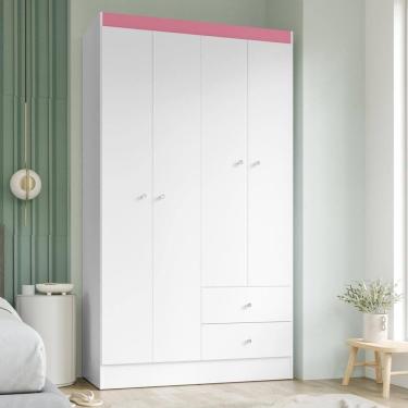 Imagem de Guarda Roupa Solteiro 4 Portas 2 Gavetas Vesta - Branco-rosa Flex