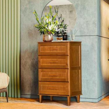 Imagem de Cômoda Unissex Madeira Maciça Rústica Marrom Pés E 4 Gavetas - Repleta