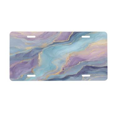 Imagem de Placa de licença abstrata de mármore colorido para placas de carro dianteiras de alumínio metal adequado para caminhão, placa de porta de carro, bar, café, acessórios automotivos para homens e