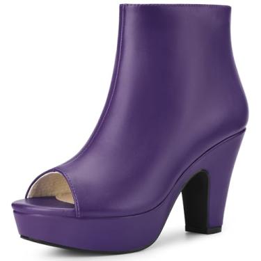 Imagem de Allegra K Botas femininas Peep Toe com zíper nas costas, salto grosso, plataforma, Roxa, 36