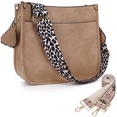 Imagem de HKCLUF Bolsas transversais femininas modernas de couro vegano Hobo com 2 peças de alça ajustável para guitarra, A7-kahki, Retrô