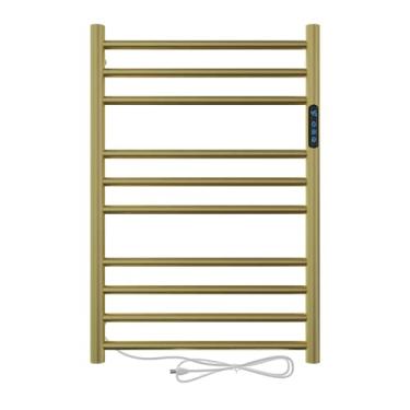 Imagem de Kazalinda Toalheiro Térmico Elétrico Redondo Dourado Fosco com Timer, Aço Inox, Fio Lado Esquerdo