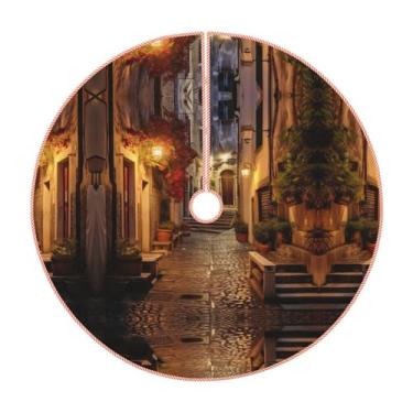 Imagem de Saia de árvore de Natal com estampa de rua italiana, decorações de Natal rústicas, decoração de festa de inverno e ano novo