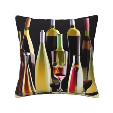 Imagem de XLLingL Capa de almofada quadrada com estampa de copos e garrafas de vinho para sofá, cama, quarto, sala de estar, capas de almofada para decoração de casa de fazenda