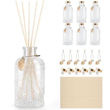 Imagem de Frascos difusores de palheta de vidro para casa, frascos difusores com 40 varetas de difusor de palheta, garrafa de vidro com tampas, boticário, vasos de flores, conjunto de 6