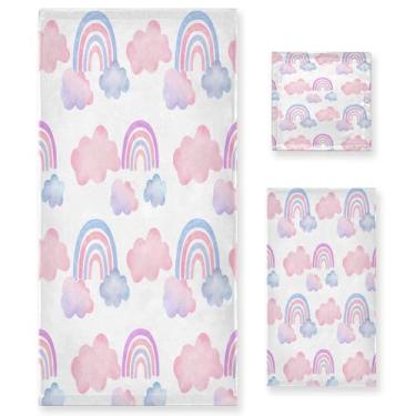 Imagem de xigua Aquarelas arco-íris conjunto de toalhas de banheiro absorvente macio 3 peças toalha de banho toalha de mão toalhas decorativas para banheiro, academia, hotel, praia, piscina