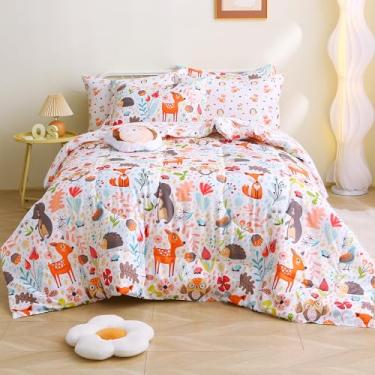 Imagem de Mooreeke Jogo de lençol com estampa de amigos de animais da floresta com estampa de amigos e animais da floresta para crianças, 6 peças, com fronhas e travesseiro decorativo, de microfibra ultramacia