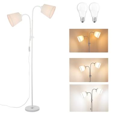 Imagem de AoMck Luminária de chão, lâmpadas de piso de metal industrial para sala de estar com lâmpadas de mesa de leitura ajustáveis dobráveis 2 em 1 para sala de estar, quarto, escritório (W2 + linho)