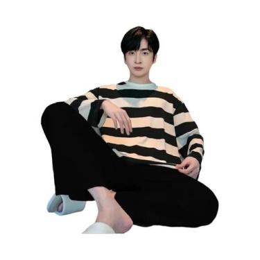 Imagem de Conjunto De Pijamas Listrados Masculinos Outono Inverno Roupas De Dorm