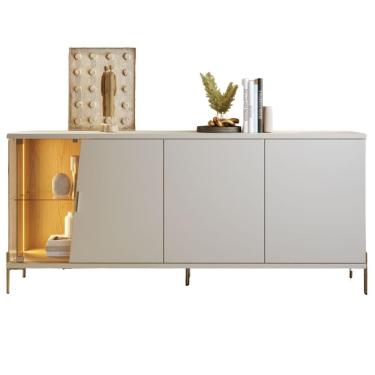 Imagem de Buffet Aparador Com Led 4 Portas 173 Cm Sena Pes Metal Off White Matte Freijo Clb