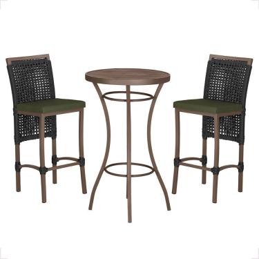 Imagem de Mesa Bistro E 2 Banquetas Roma Marrom Corda Náutica 13 Preta