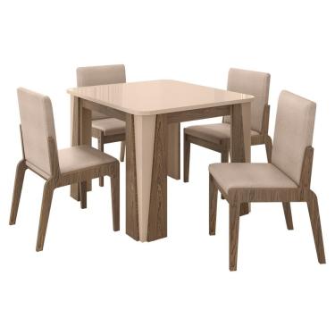 Imagem de Kit Mesa De Jantar Opera Com 4 Cadeiras Sinfonia Em Linho Carvalho-fendi-creme