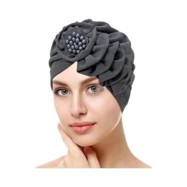 Imagem de Hijab Muçulmano Floral Em Cor Sólida Com Contas, Lenço De Cabeça Para 