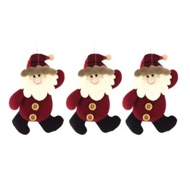 Imagem de Kit Enfeite Para Árvore 3 Peças Papai Noel Pelúcia Vinho 16cm Gorro Xadrez - Master Christmas