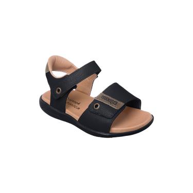 Imagem de Sandália Infantil Masculina Ortopé Autêntica Couro Fecho Duplo Preto