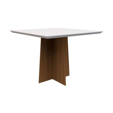 Imagem de mesa de jantar quadrada com tampo de vidro marina off white e imbuia 100 cm