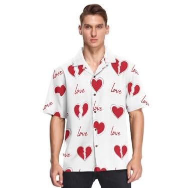 Imagem de GuoChe Camisa masculina havaiana manga curta abotoada amor corações vermelhos rabiscos camisetas casuais para hombres, Valentim Love Red Hearts Doodle, GG