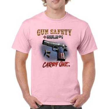 Imagem de Camiseta masculina Gun Safety Rule Carry One 2nd Amendment 2A Rights American Flag Don't Tread on Me Veteran Second, Rosa claro, P