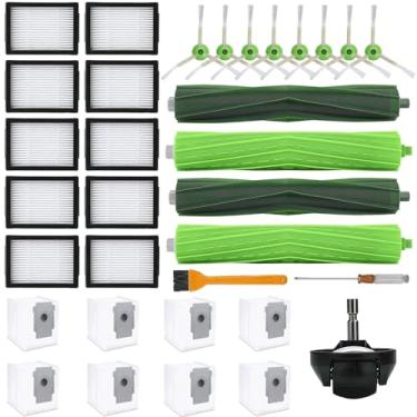 Imagem de Pacote com 29 peças de reposição para iRobot Roomba i3 i3+, i4 i4+, i6 i6+, i7 i7+, i8 i8+, j7 j7+, E5 E6 E7, 2 escovas de rolo, 10 filtros, 8 escovas laterais, 8 sacos de pó, 1 roda dianteira