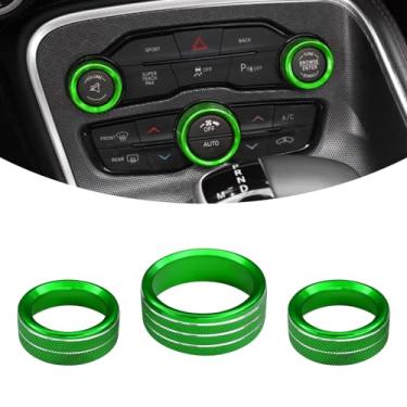 Imagem de Hirificing 3 peças de botão de ar condicionado para Challenger Durango 2015-2022, interior de carro decorado colorido controle climático interruptor CA áudio CD alumínio acabamento liga botão anel
