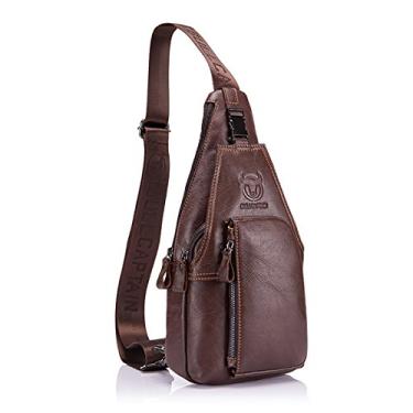 Imagem de Bolsa masculina de couro legítimo, bolsa de ombro transversal, mochila mensageiro, mochila para negócios, casual, esportes, caminhadas, viagens, marrom