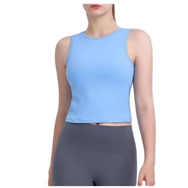 Imagem de Legou Camiseta feminina sem mangas linda nas costas respirável colete de ioga fitness corrida regata esportiva, Azul, P