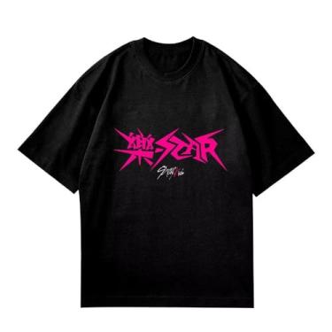 Imagem de Camiseta unissex Stray Kids Rock Star Album Merch Felix Jisung Hyunjin Minho Bangchan Changbin Concerts, Preto, B, G