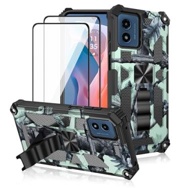 Imagem de Lokyoo Capa para Moto G Play 2024, pacote com 2 protetores de tela de vidro temperado, grau militar, suporte com suporte magnético para carro, capa protetora para celular Google Moto G Play 2024 verde