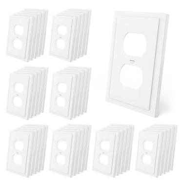 Imagem de Placas de tomada de parede, placa de tomada elétrica, placa frontal de tomada dupla para interruptores de luz, interruptor inteligente, GFCI, reguladores, receptáculo, tomada USB (pacote com 40, 1