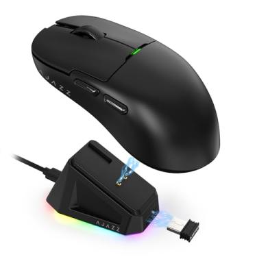 Imagem de AJAZZ AJ159 P SUPERLIGHT Mouse de Jogo Sem Fio com Base de Carregamento Magnético, Ultra-Leve 56g, Sensor Pixart PAW3395, 26000 DPI, 2.4Ghz/Cabo, para PC/MAC (Preto)