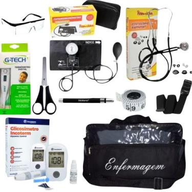Imagem de Kit de enfermagem com esfigmo esteto e bolsa transparente completo - P
