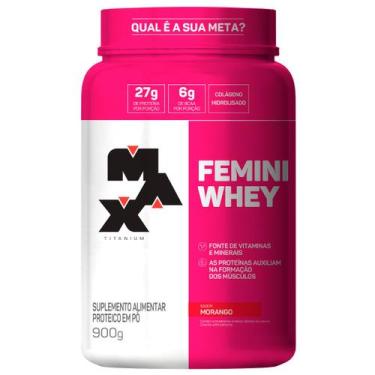 Imagem de Femini whey protein com colageno 900g max titanium morango, 900g, Mora