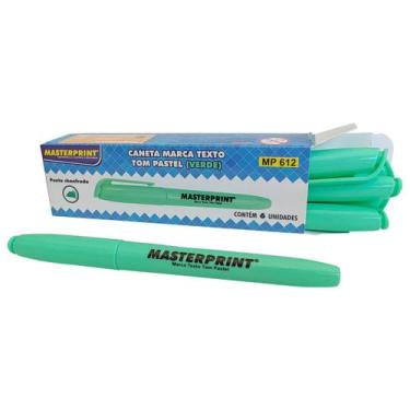Imagem de Caixa com 6 Canetas Marca Texto Verde Tom Pastel Masterprint MP 612 Po