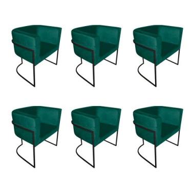 Imagem de Kit 6 Cadeiras de Jantar Premium Base de Ferro Preta Veludo Verde - CO