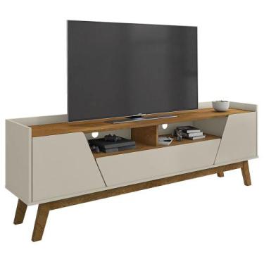Imagem de Rack Bancada para TV 70 Pol Pés Retrô 180cm Flora B02 Off White/Natura