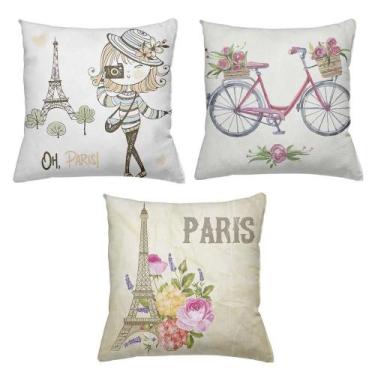 Imagem de Kit 3 Almofadas Decorativas Cheias 40 x 40 Paris Floral - Deluzz