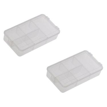 Imagem de Kit 2 Caixas Estojo Organizadora Com 5 Divisórias Porta Treco - Plasmo