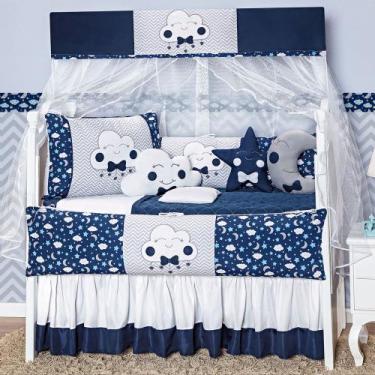 Imagem de Kit enxoval de berço 12 peças nuvem estampada com 2 laterais e saia bo