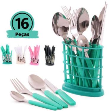 Imagem de Faqueiro Inox Jogo Talheres Inox 16 Peças Com Porta Talheres - Wincy