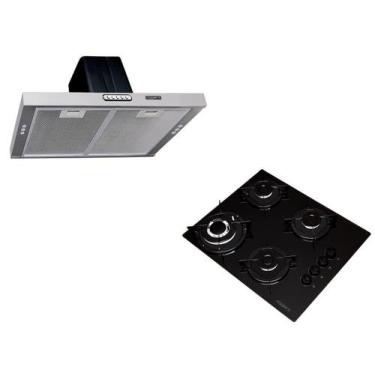 Imagem de Kit Fogatti Depurador Slim New Inox 60cm + Cooktop 4 Bocas Tripla Cham
