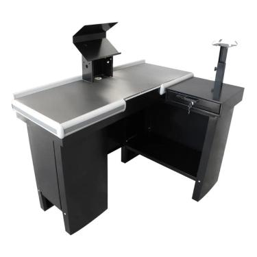 Imagem de Kit 2 Caixa de Supermercado 1,30M Preto Perfil Cinza Checkout Leve Mesa Reta Com Kit Innal