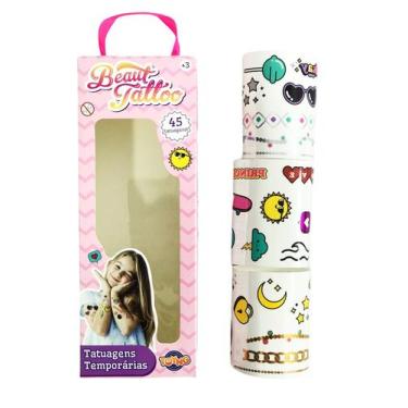 Imagem de Kit 45 Tatuagens Adesivas Temporárias Infantil Colorida Beauty Tattoo 