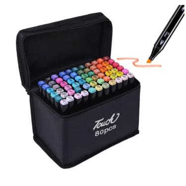 Imagem de Caneta Marcador Permanente 80 Cores Estojo Ponta Dupla Desenho Cartaz Arte Pintura Diversao Estudante Trabalho Escola