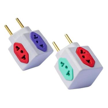 Imagem de Adaptador De Tomada Benjamim Cubo Colorido 3D com 4 Entradas 10A 20A -